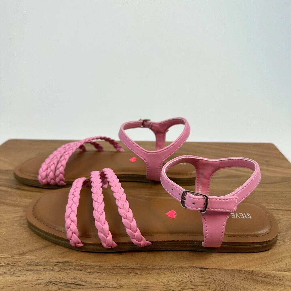 New NWOB Big Kids Steve Madden Georjia Pink Braided Slingback Sandals Size 4 Y‎